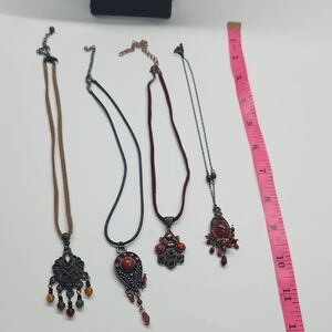 Boho Red Accent Pendant Necklace Bundle